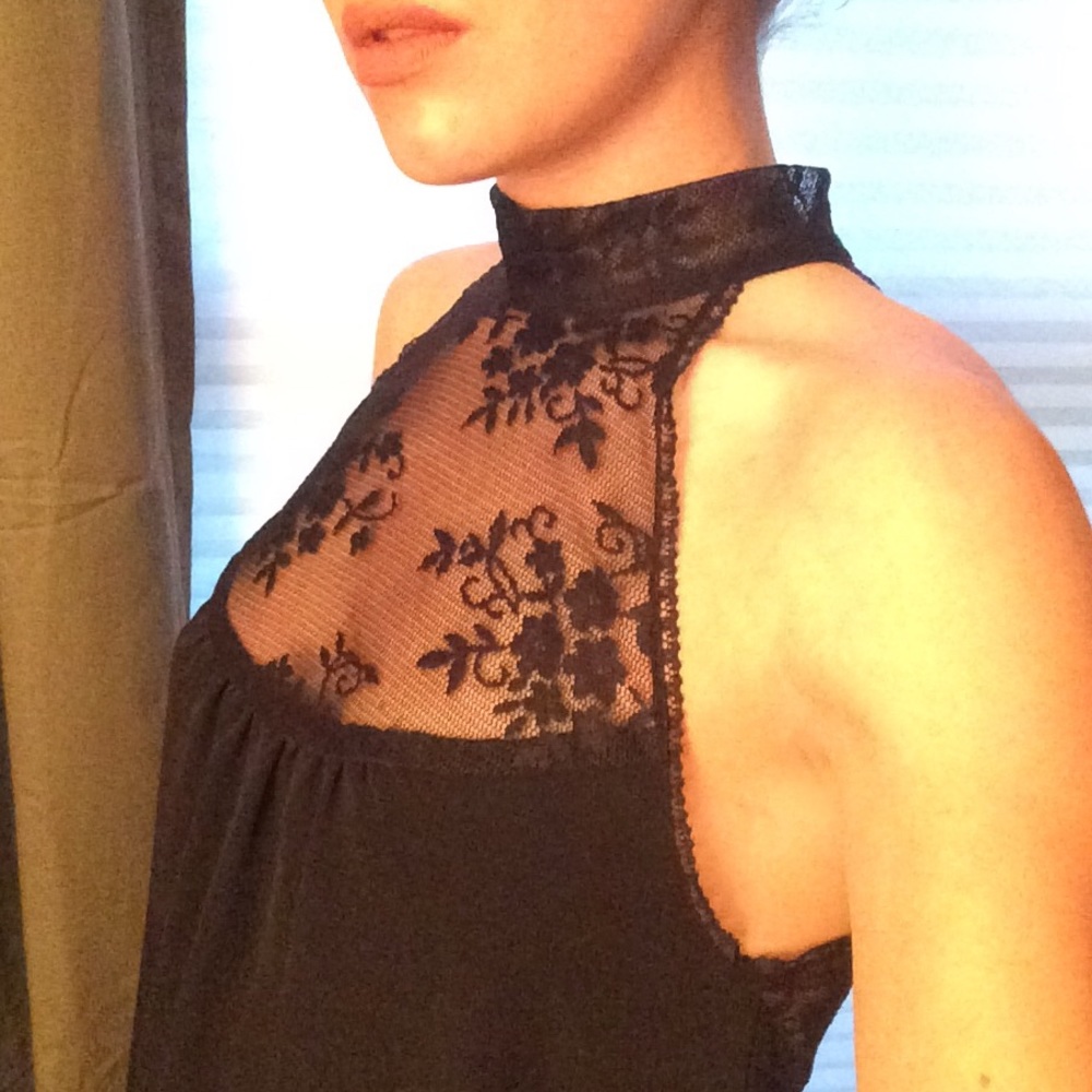 High-Collar Lace Little Black Dress